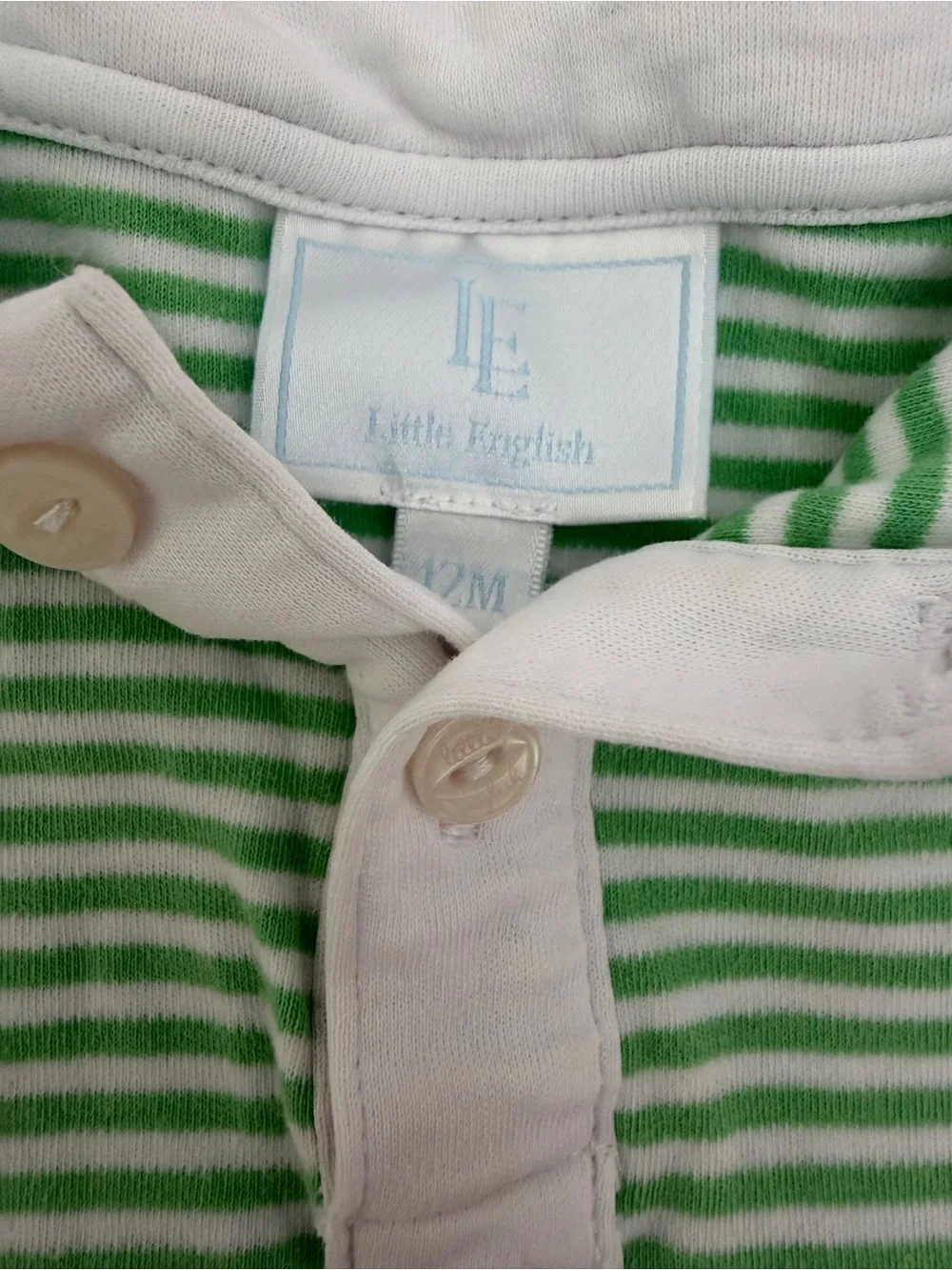 Little English Green and White Striped Polo Romper